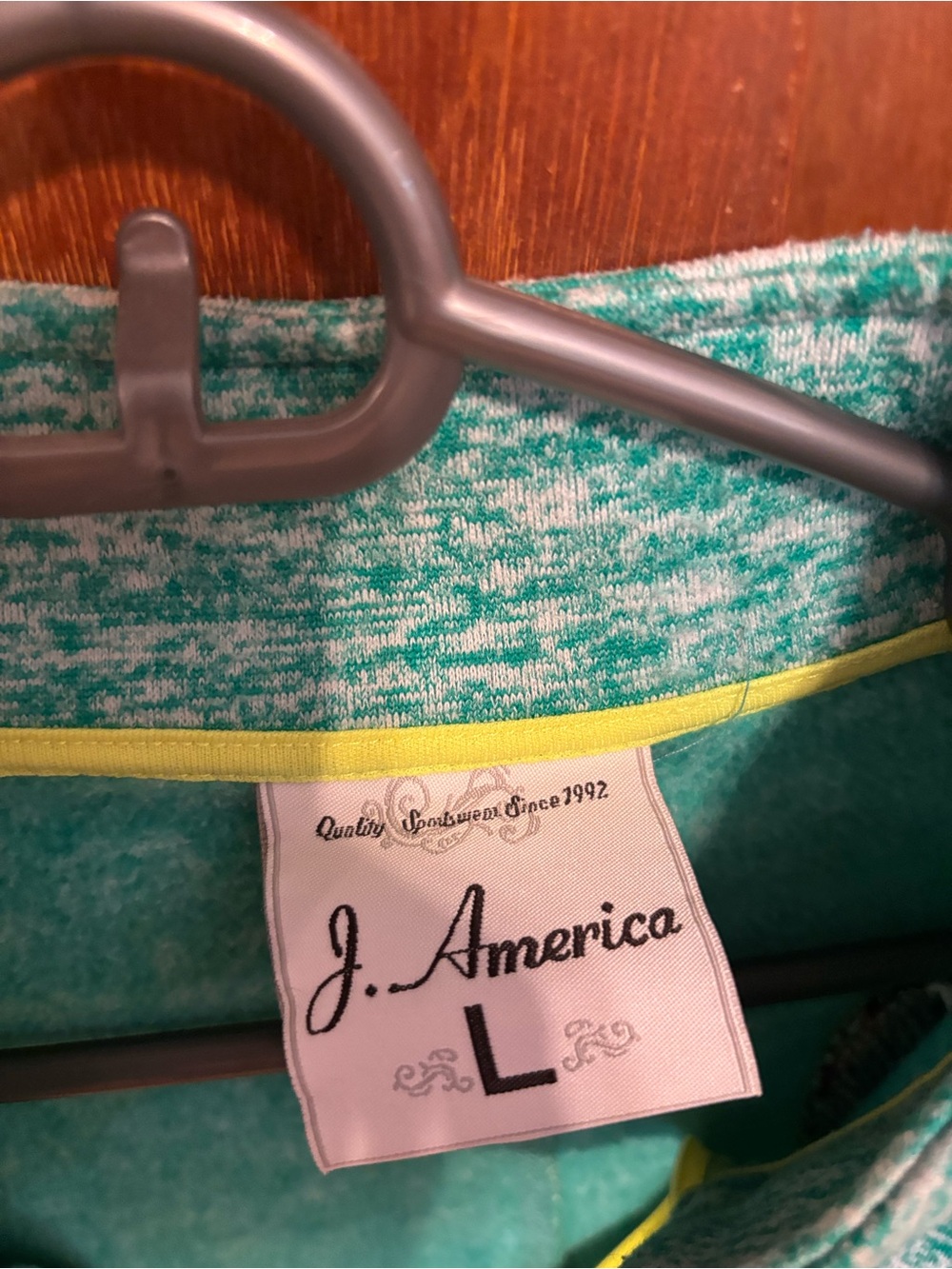 J. America Heathered Teal Quarter-Zip Pullover with Yellow Trim - Picture 2 of 3